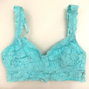 American Eagle Outfitters Aerie Lace Floral Turquoise Bralette Crop Bra Boho Top